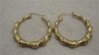 14K Bamboo Hoop Earrings Yellow Gold 5.7g, 5mm Width